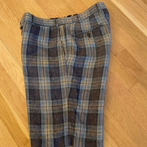 Hiltl Mens Gray Charcoal Tan Plaid Shorts / Flat Front Panel / Size 34 - Picture 6 of 16